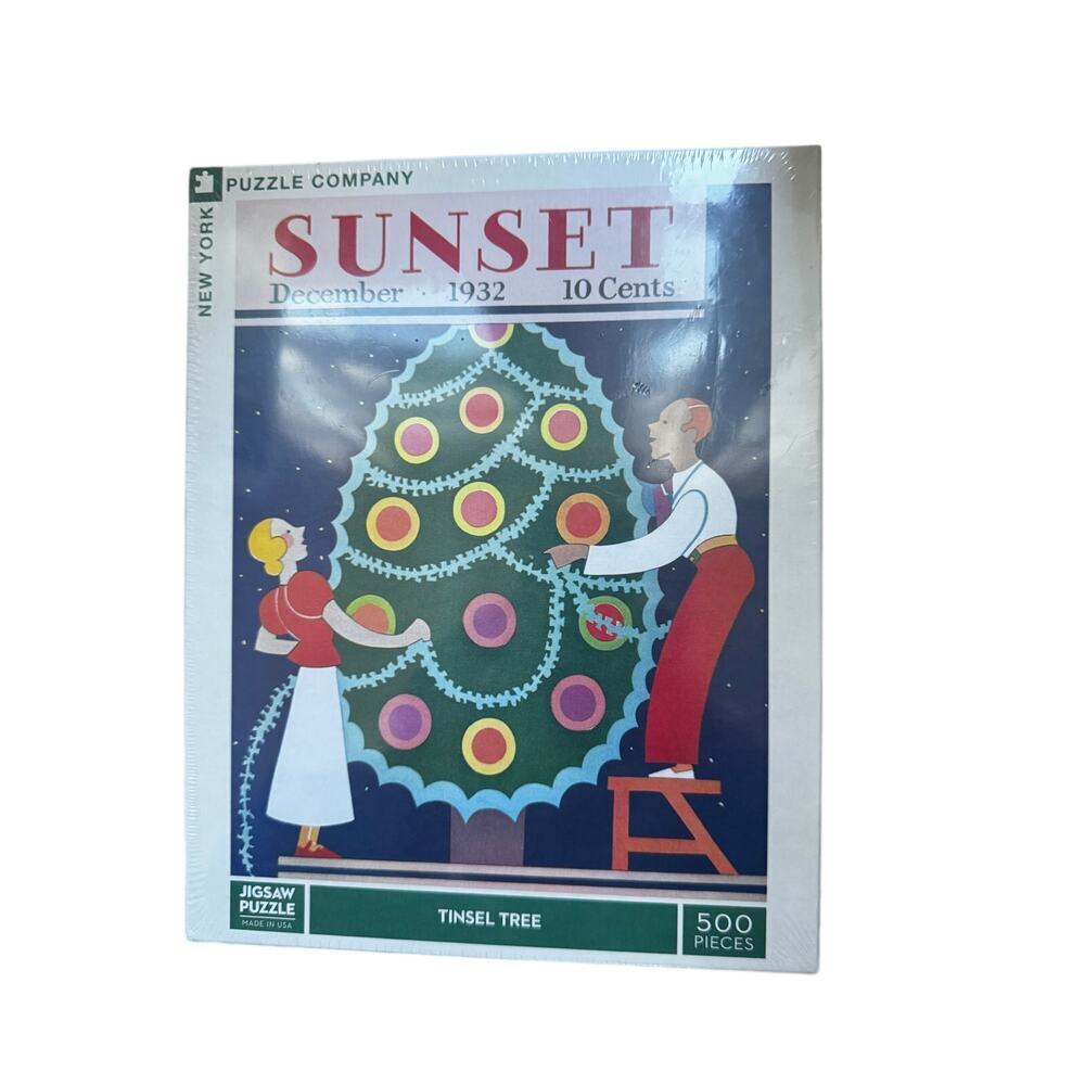 New York Puzzle Company Sunset “Tinsel Tree” 500 Piece Jigsaw Puzzle Sealed NIB